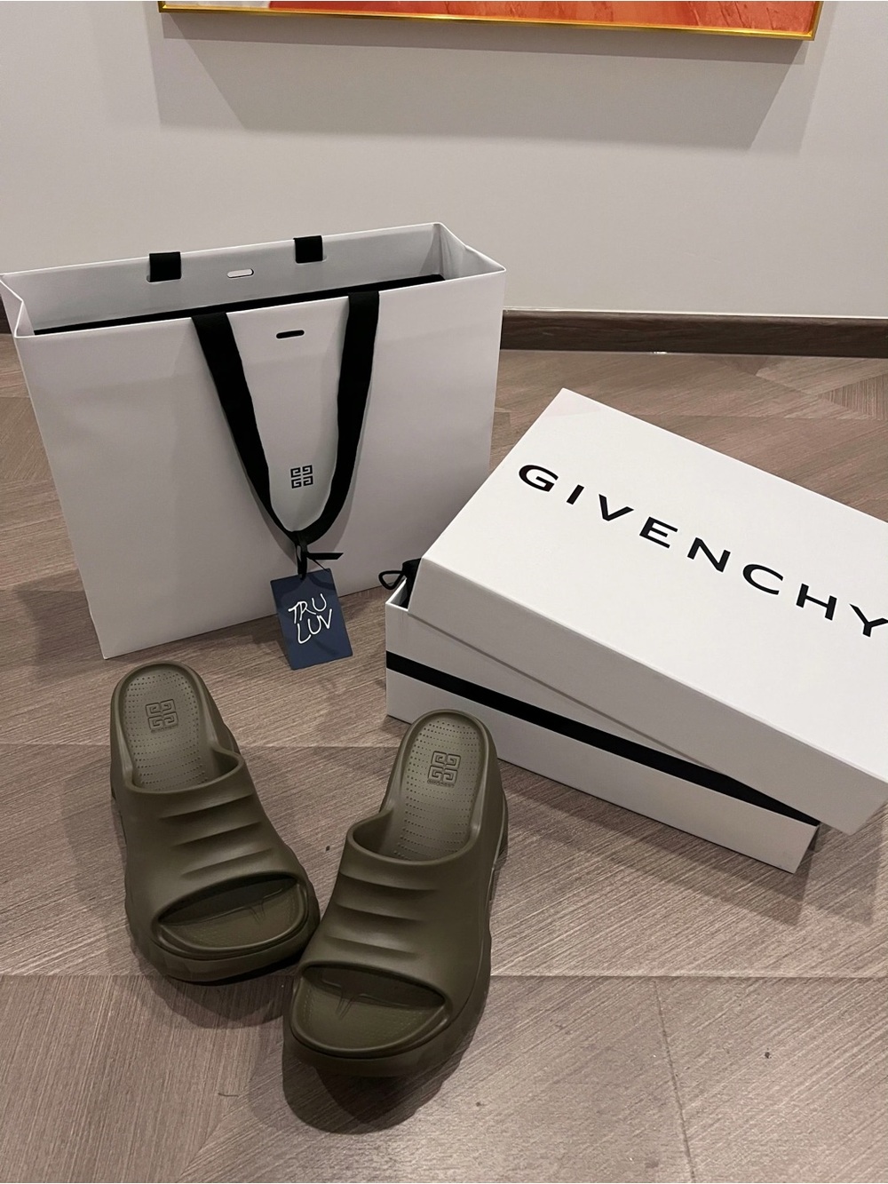 Givenchy slides in olive green